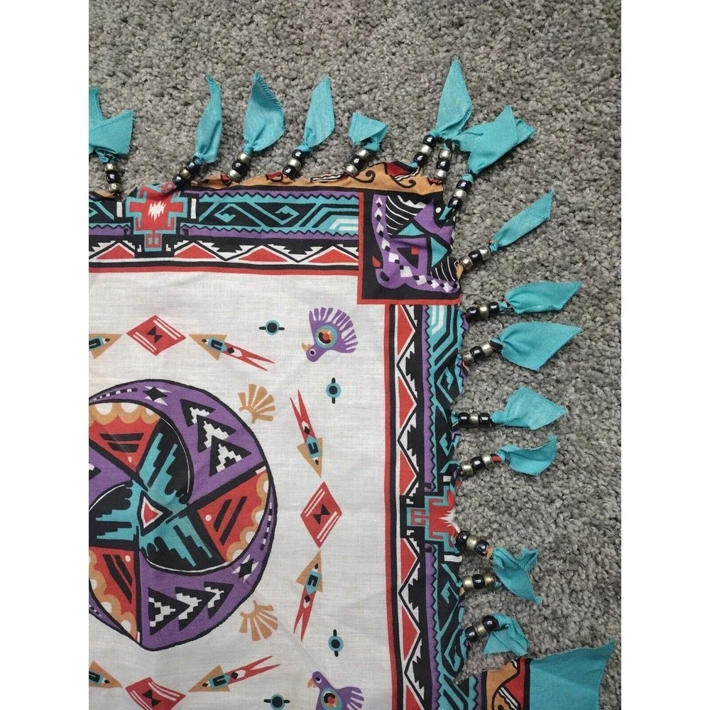 Y2K Wamcraft Beaded Bandana  Southwestern Aztec Western Vintage 80s Made In USA